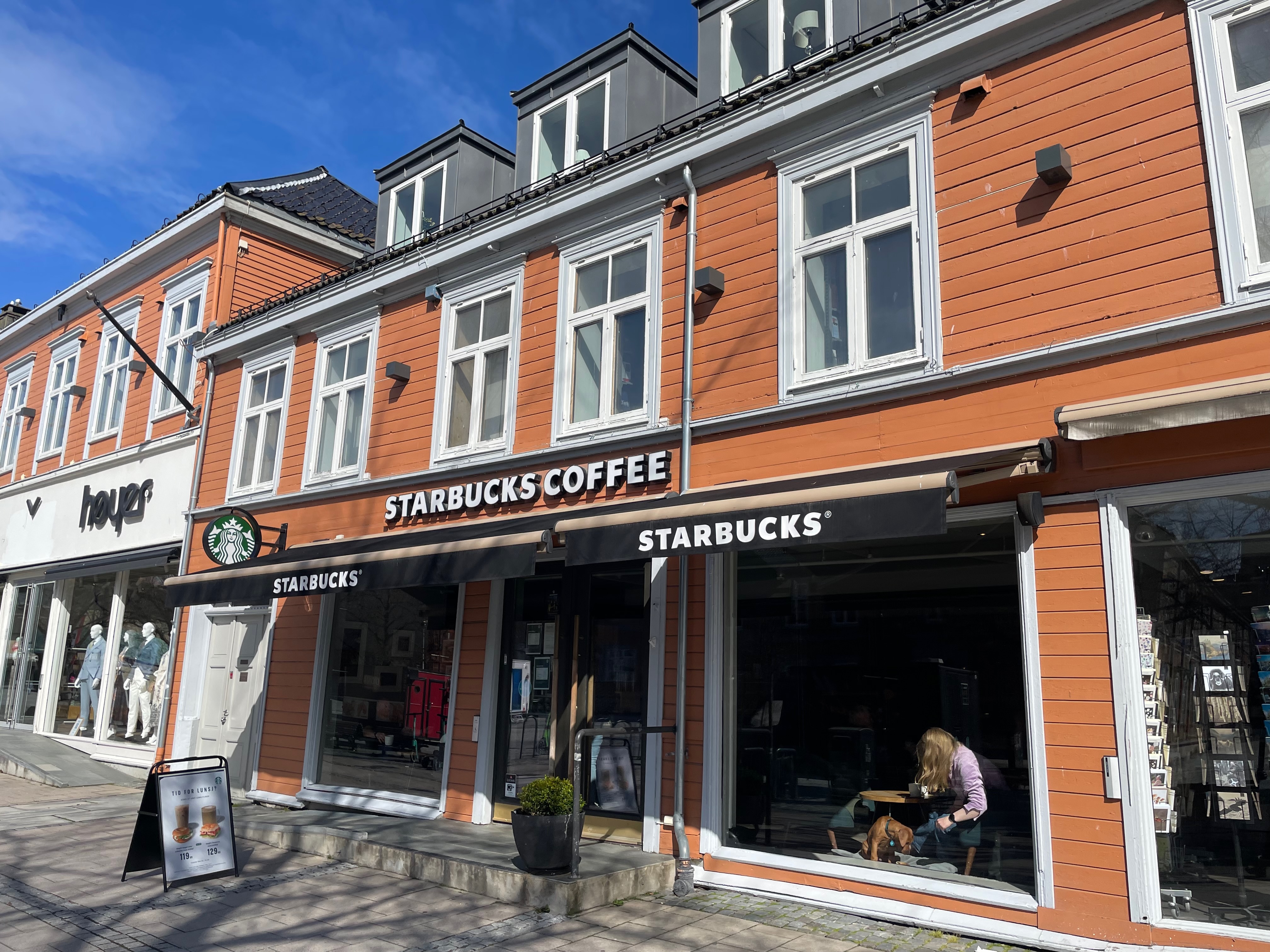 A Starbucks coffee shop storefront in Trondheim