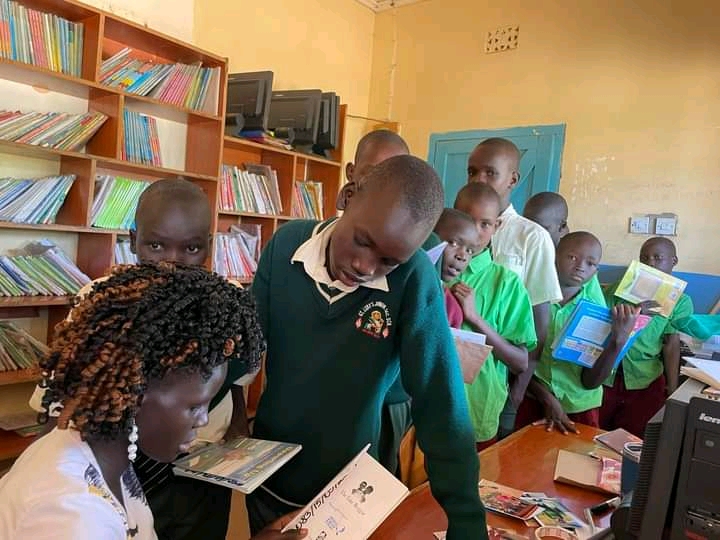 Students studying in a library