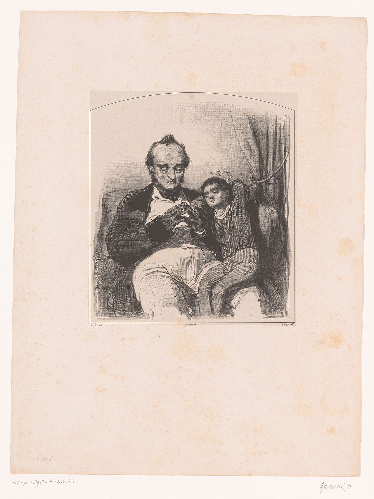 A drawing of a man holding a child on his lap, from the Rijksmuseum collection