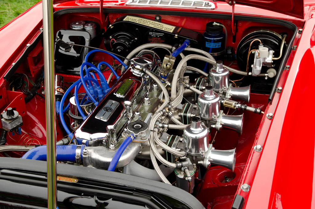 A classic car engine bay, showing how far turbo packaging and control have come
