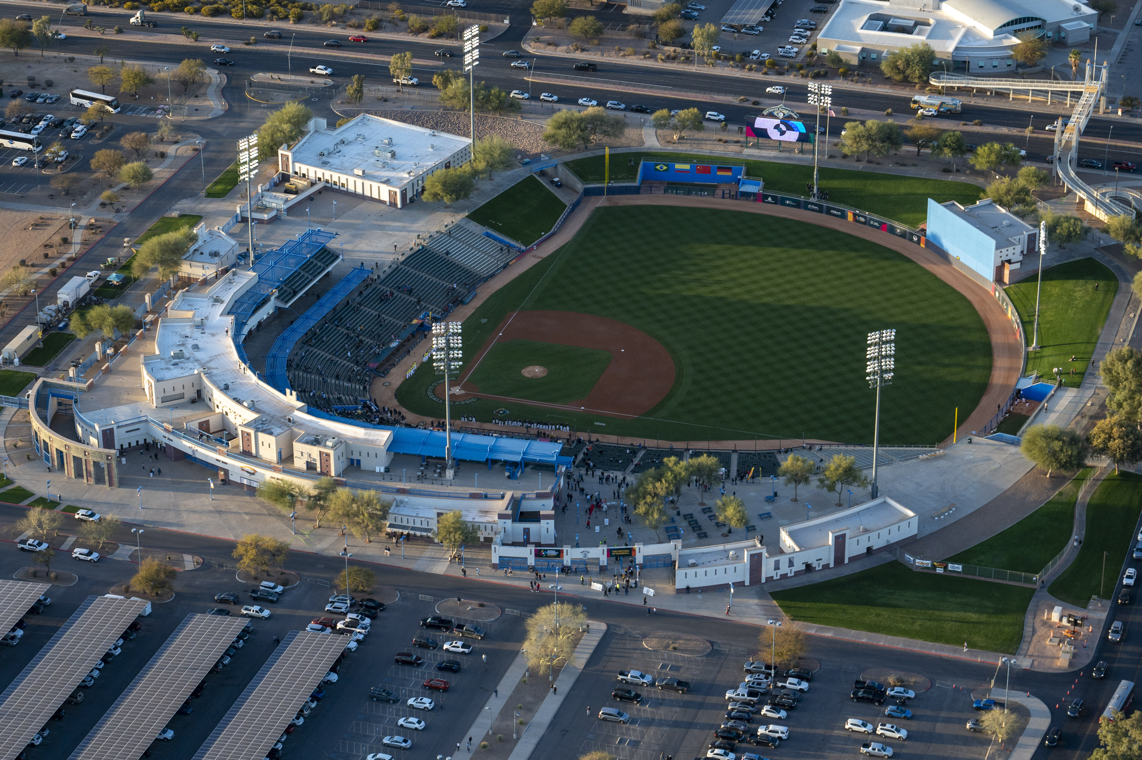 A baseball stadium during a World Baseball Classic qualifier game