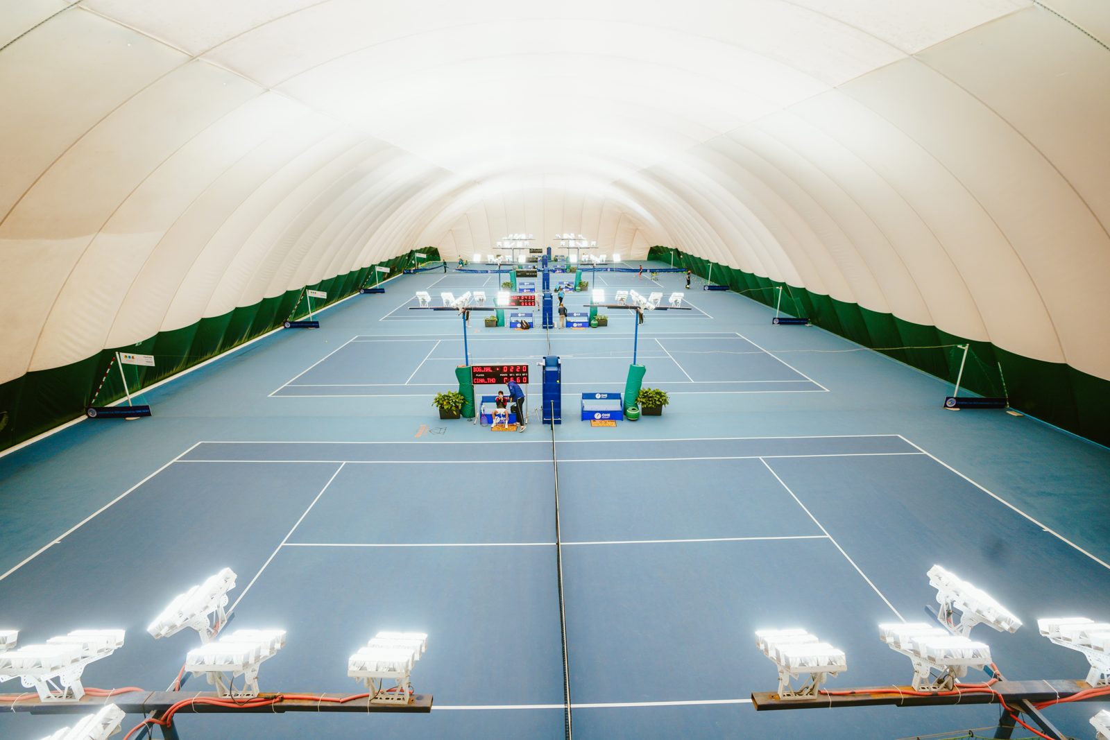 Hard tennis courts seen from above
