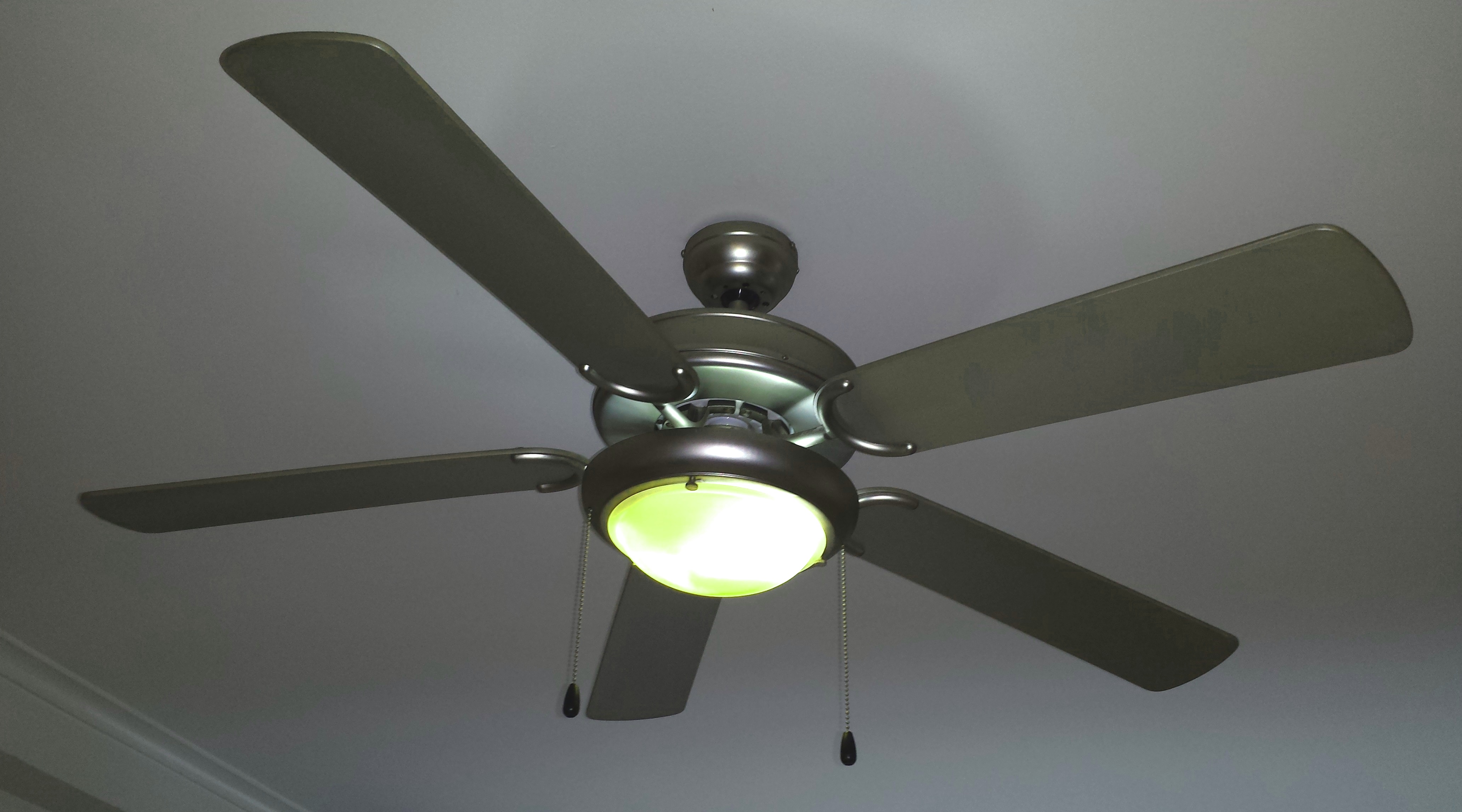 A ceiling fan with a light kit