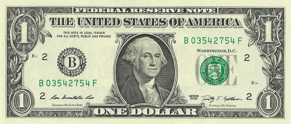 Front of a US one dollar bill