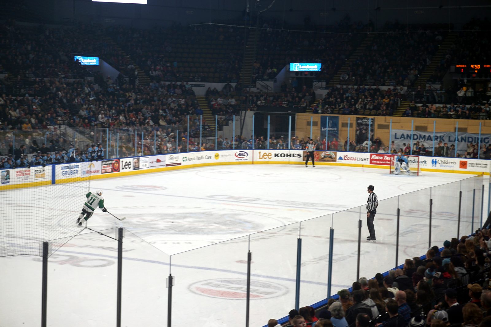 A shootout attempt during a hockey game