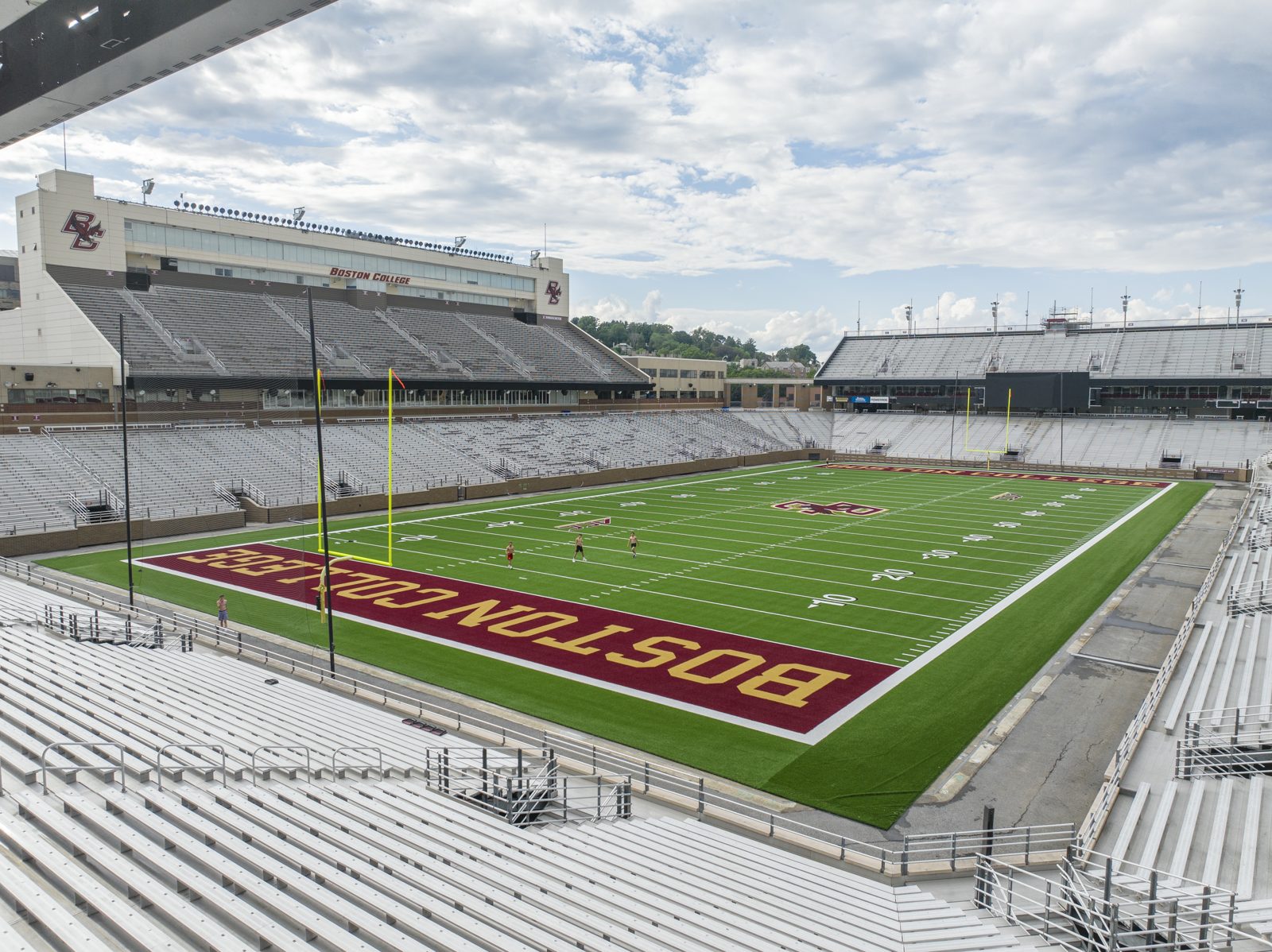 A college football stadium seen from inside the stands