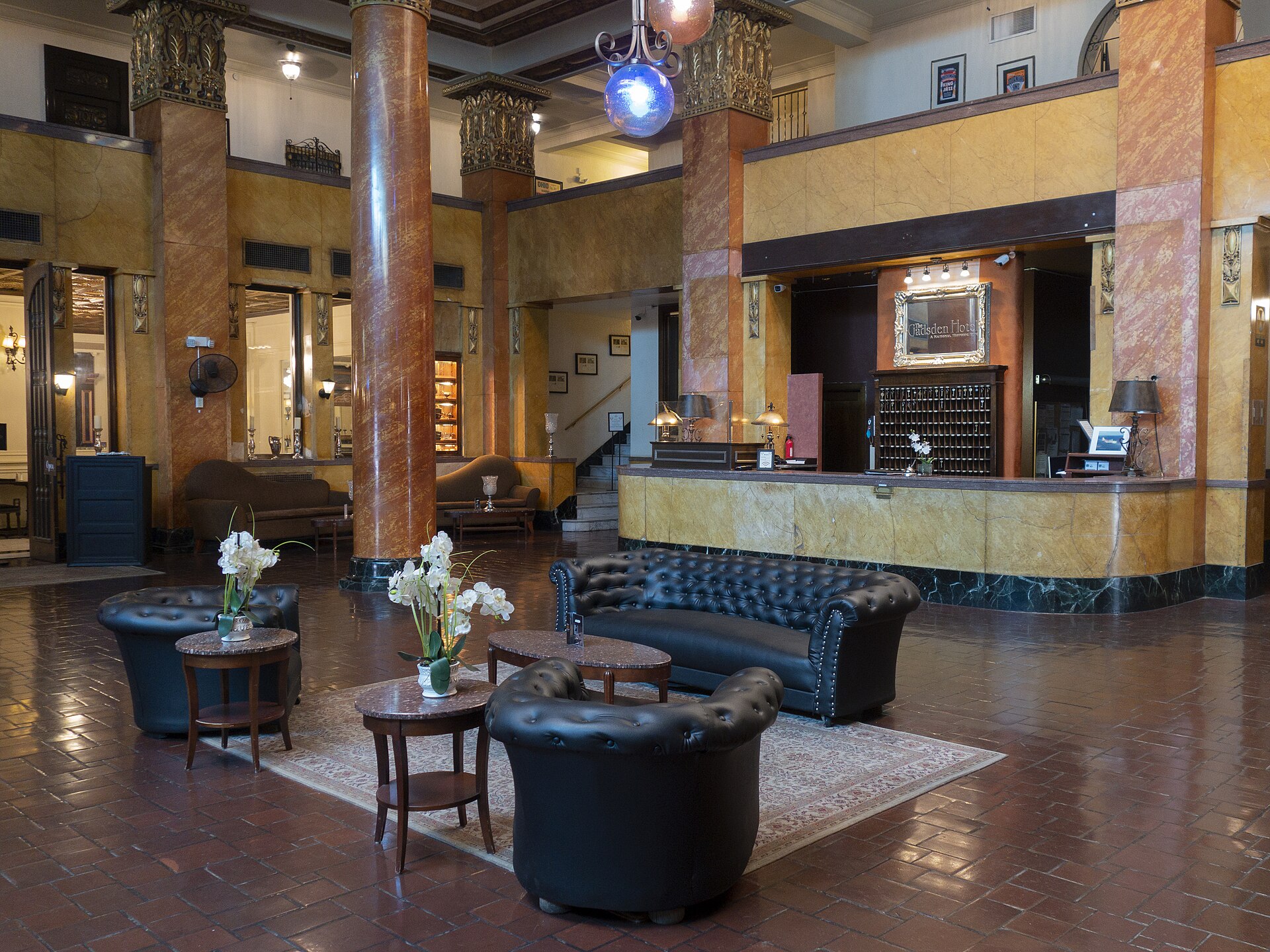 A hotel lobby where guests wait for check-in