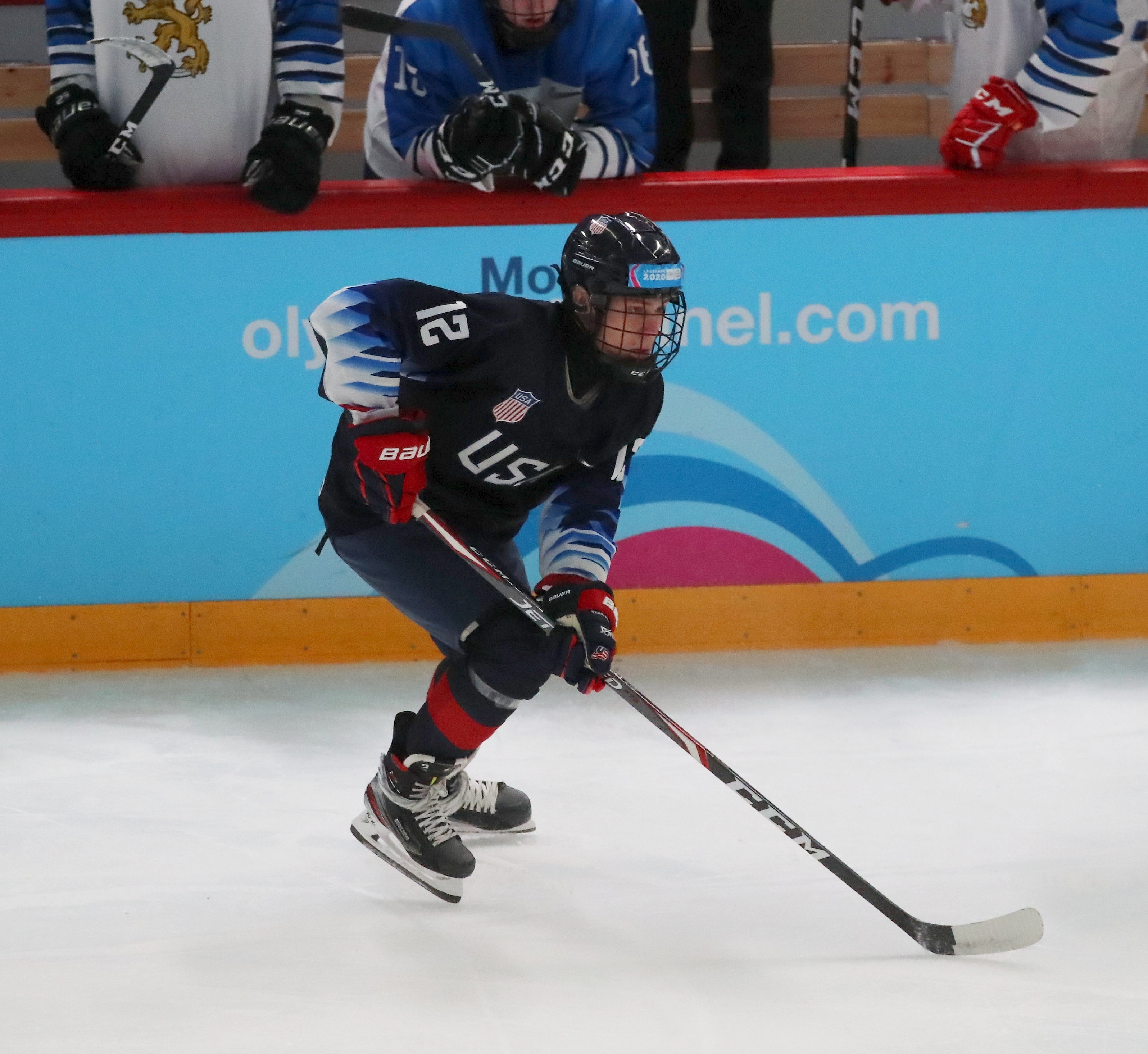 A youth ice hockey game in action