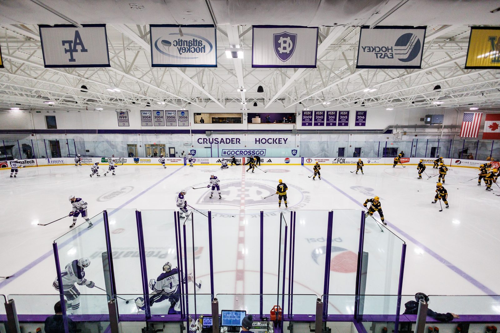 An empty ice hockey rink waits for game time