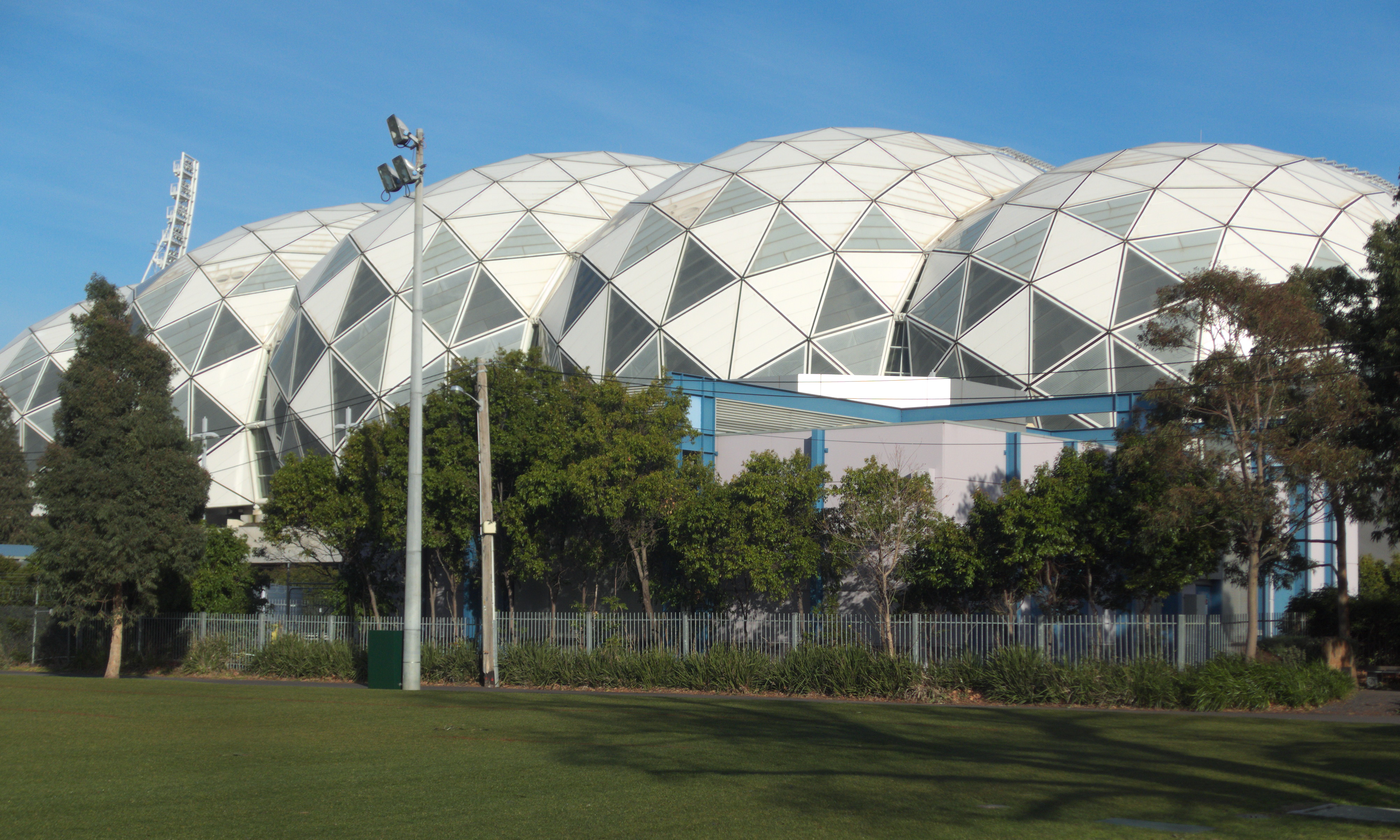 AAMI Park, home of Melbourne Victory, under lights on a match night