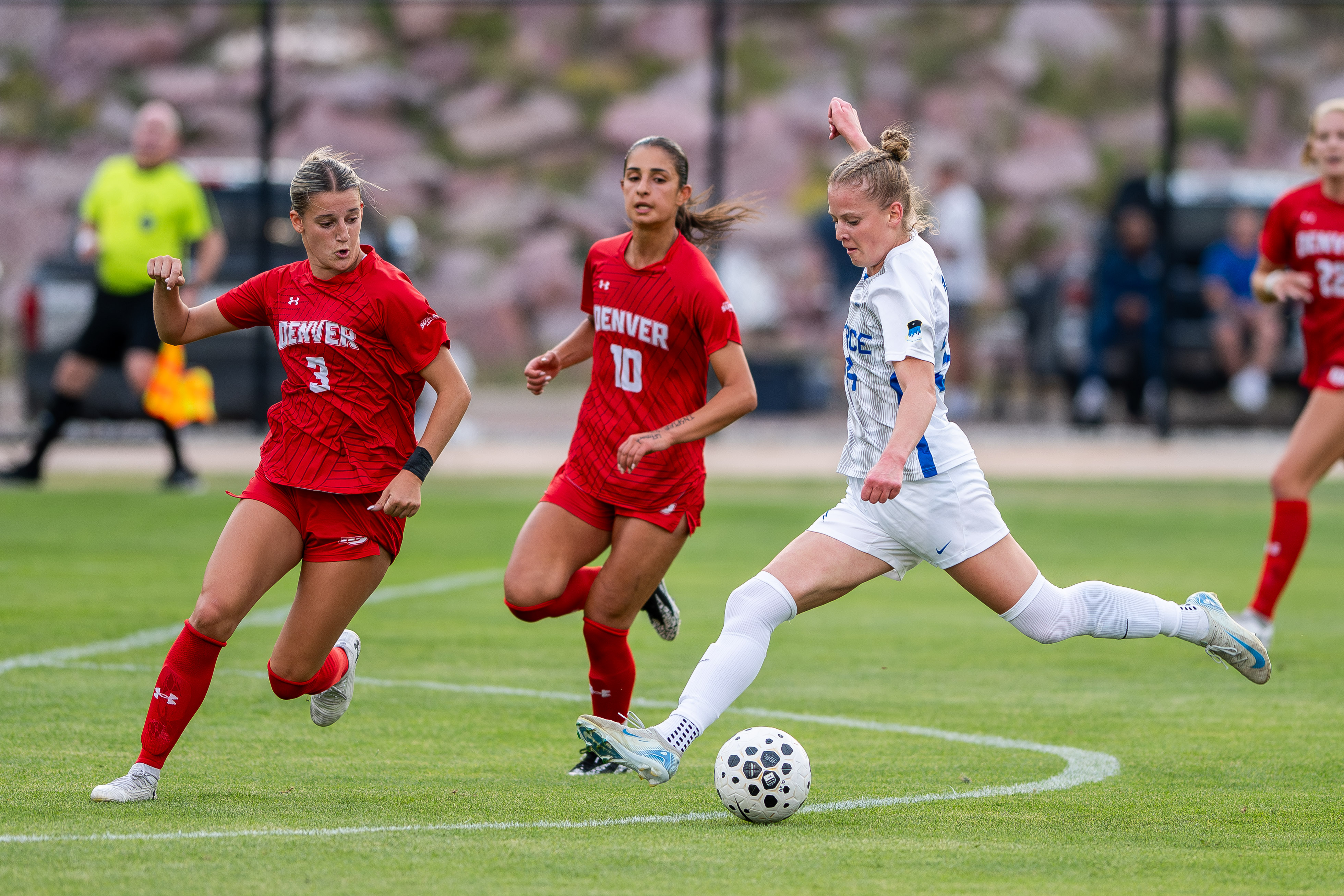 Women's football players in action