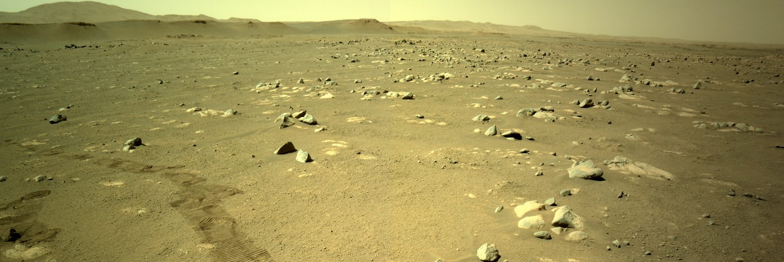 This view shows Jezero Crater on Mars as seen by the Perseverance rover