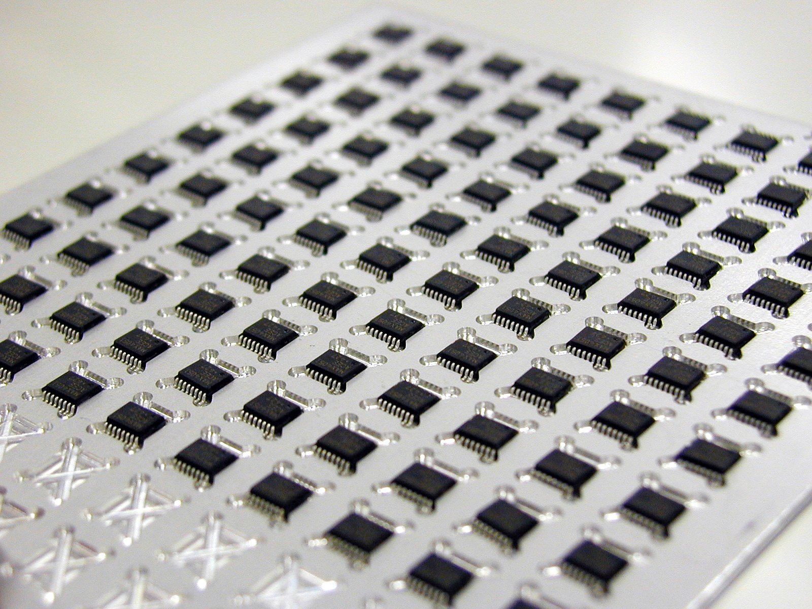 A circuit board with chips and wires