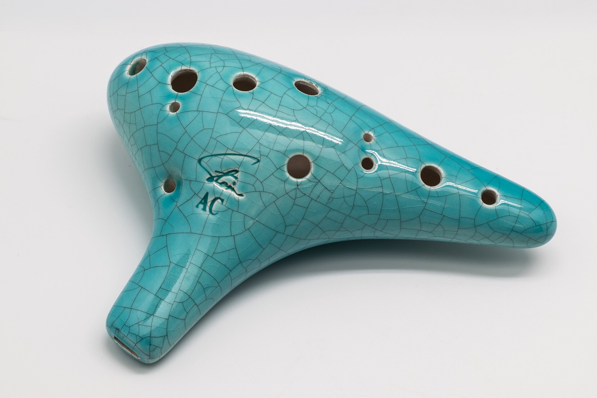 A front view of an ocarina instrument