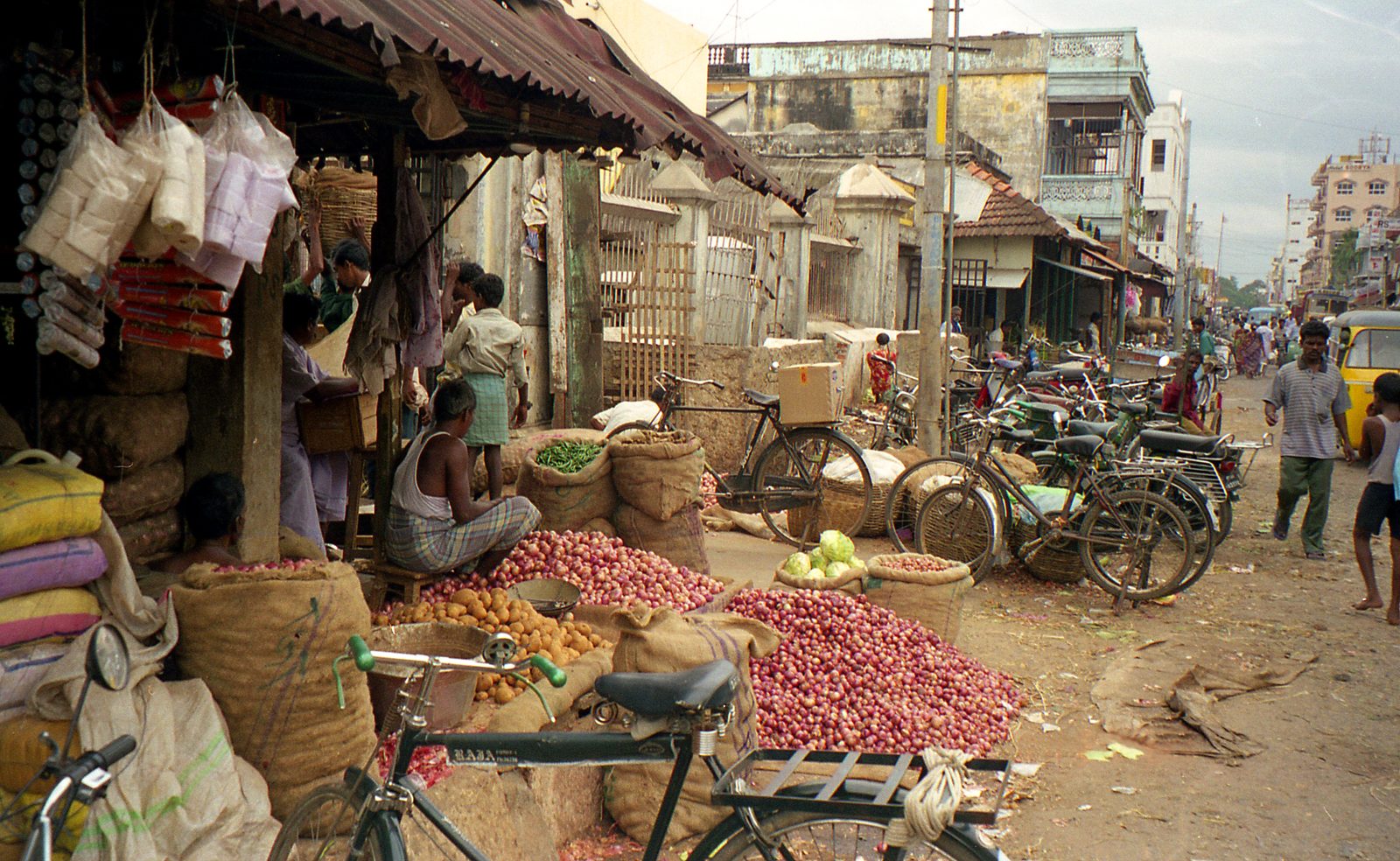 A pile of potatoes at a market