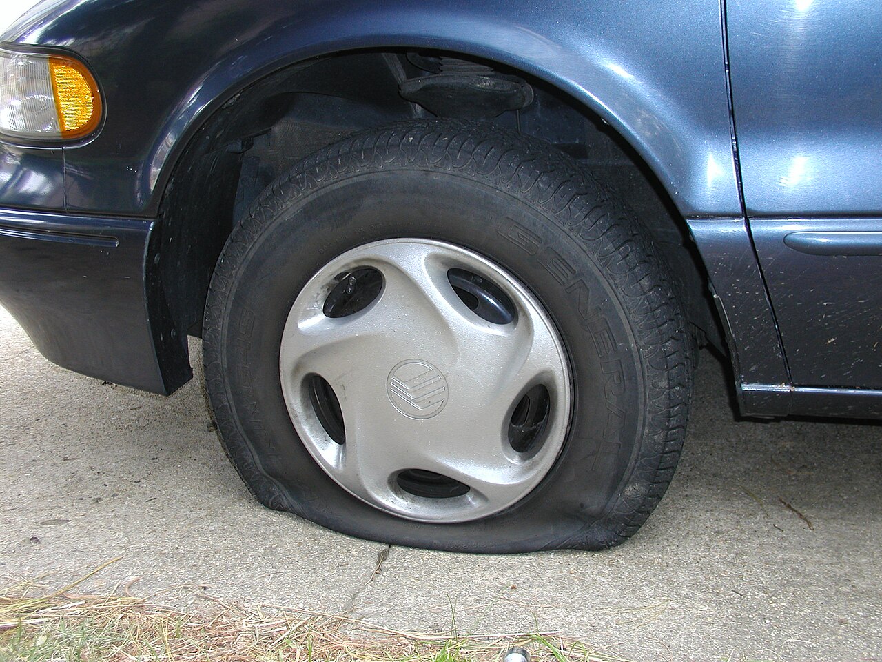 A flat tire on a van