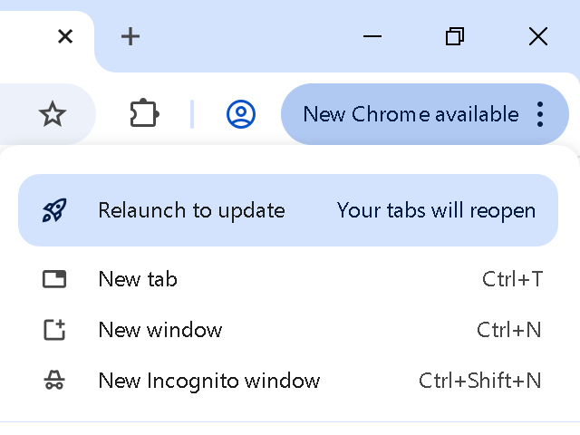 A browser prompt asking the user to relaunch to apply an update