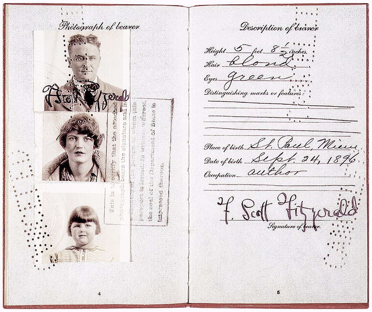 Pages of an old passport book showing stamps and handwritten entries