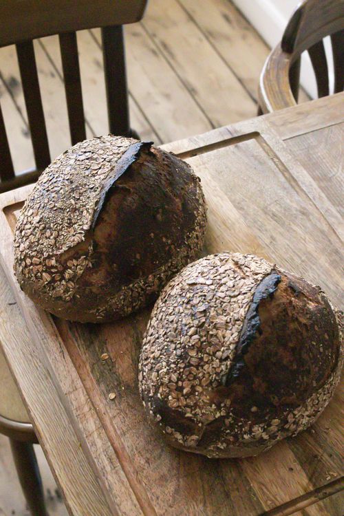 Loaves of sourdough bread on a table