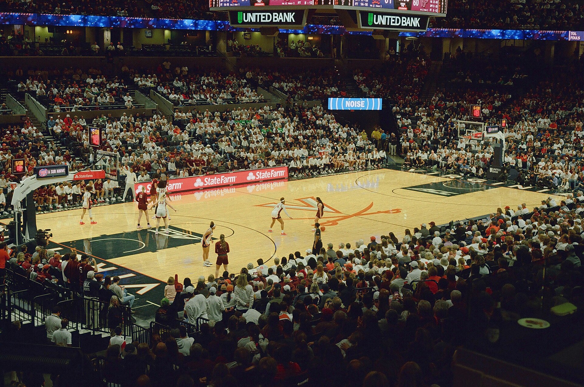 Basketball players on a court during a game