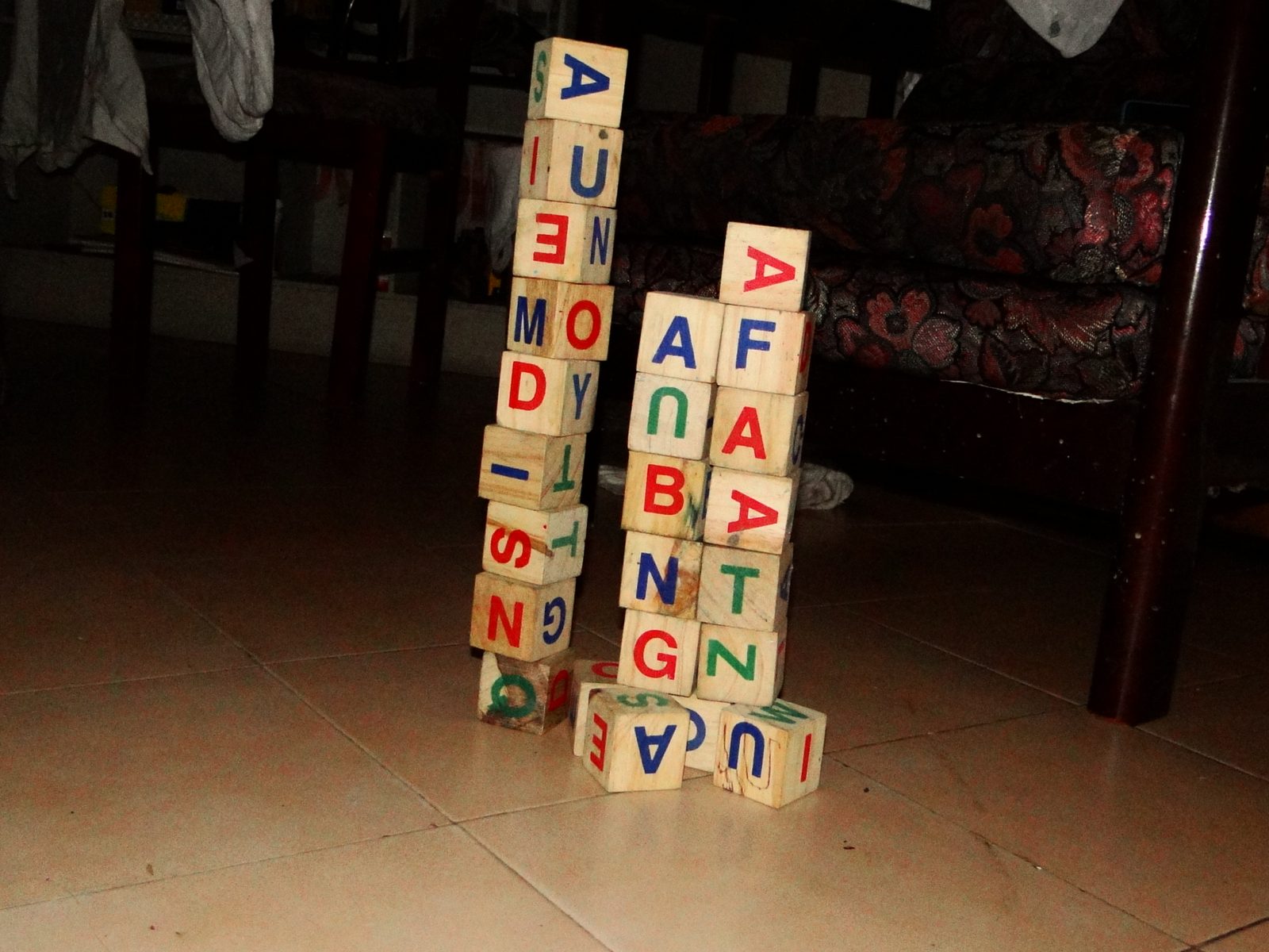 A pile of alphabet wooden blocks
