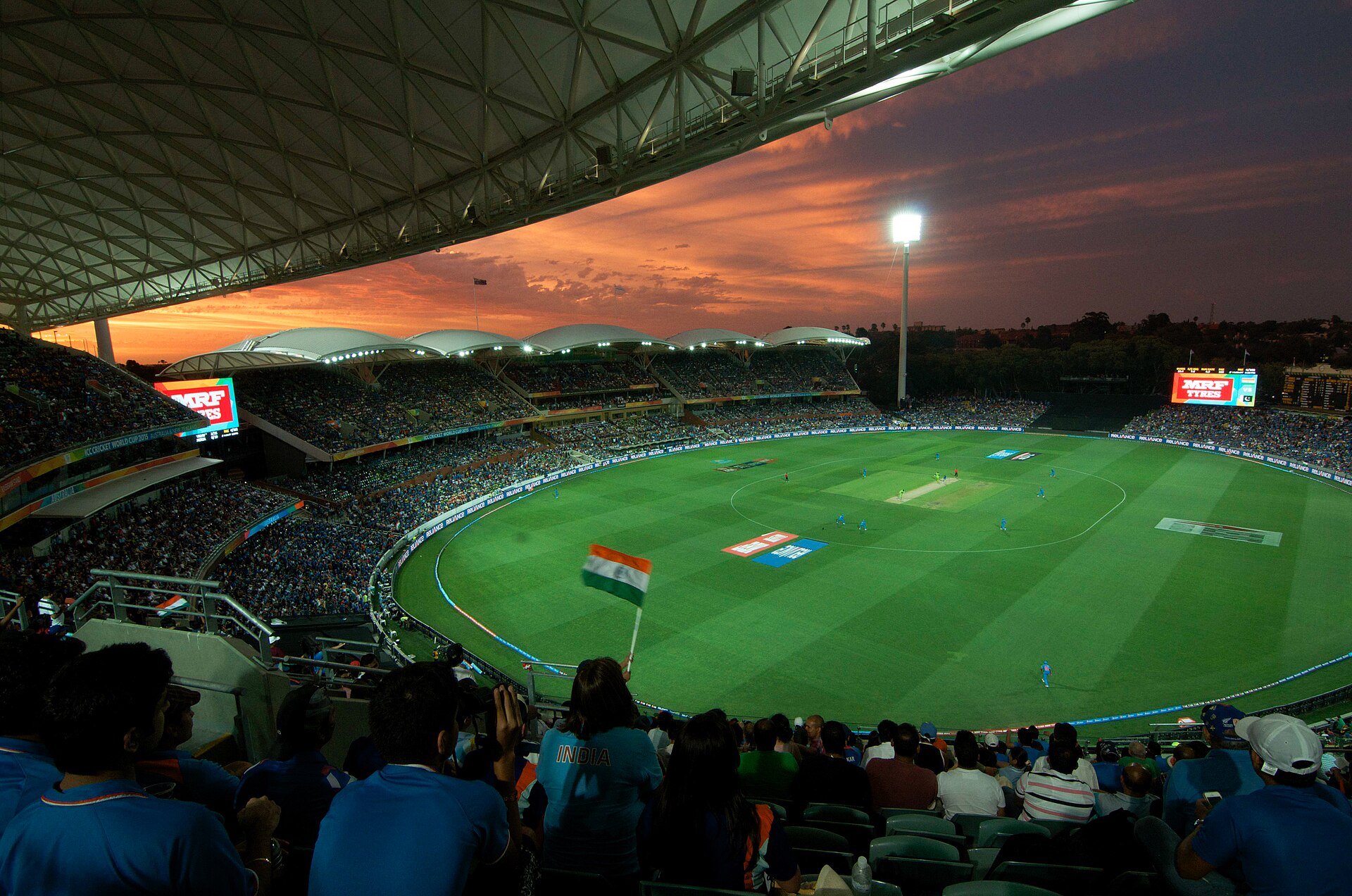 A large Australian football stadium viewed from above