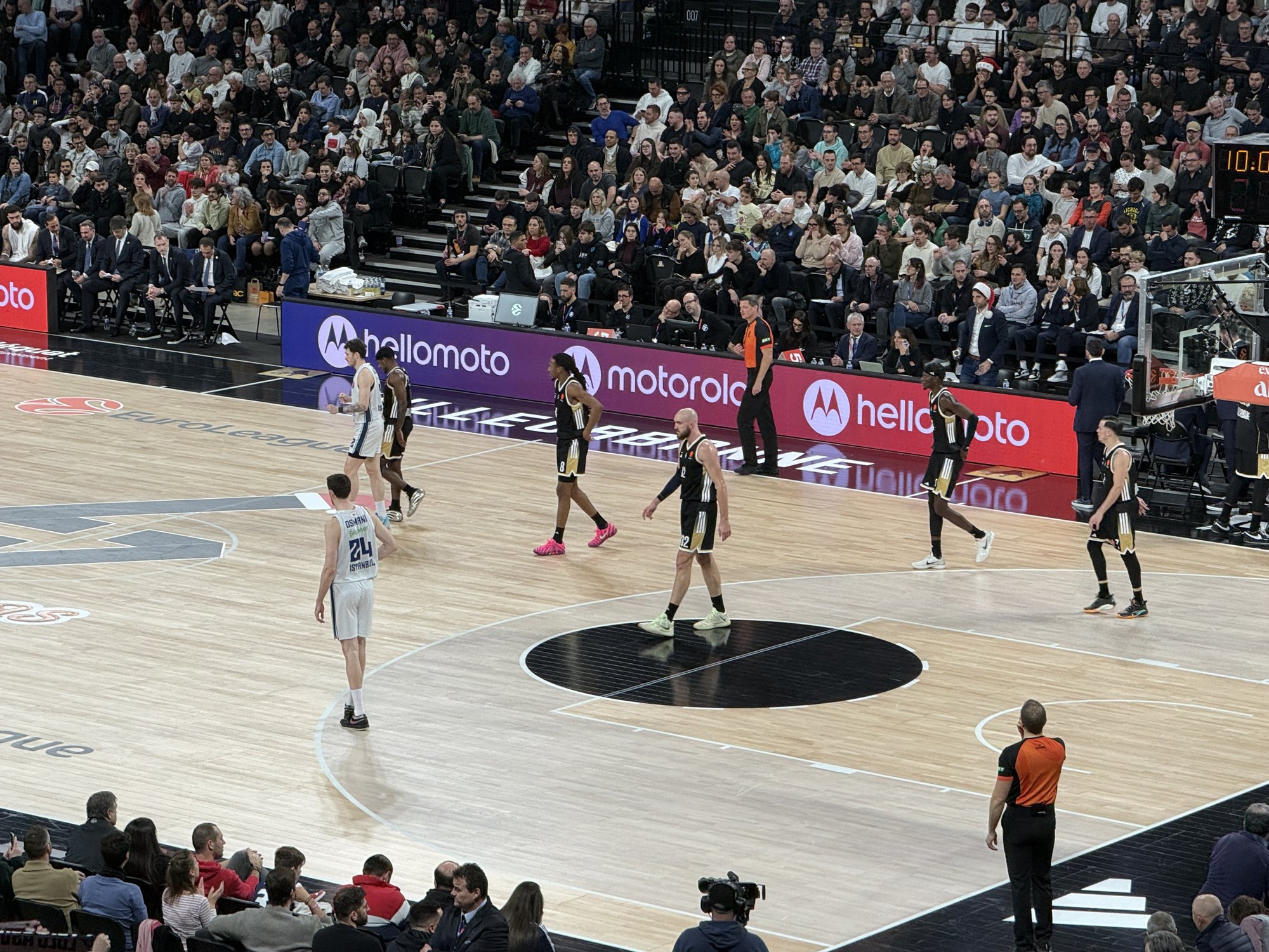 Basketball game in a packed arena