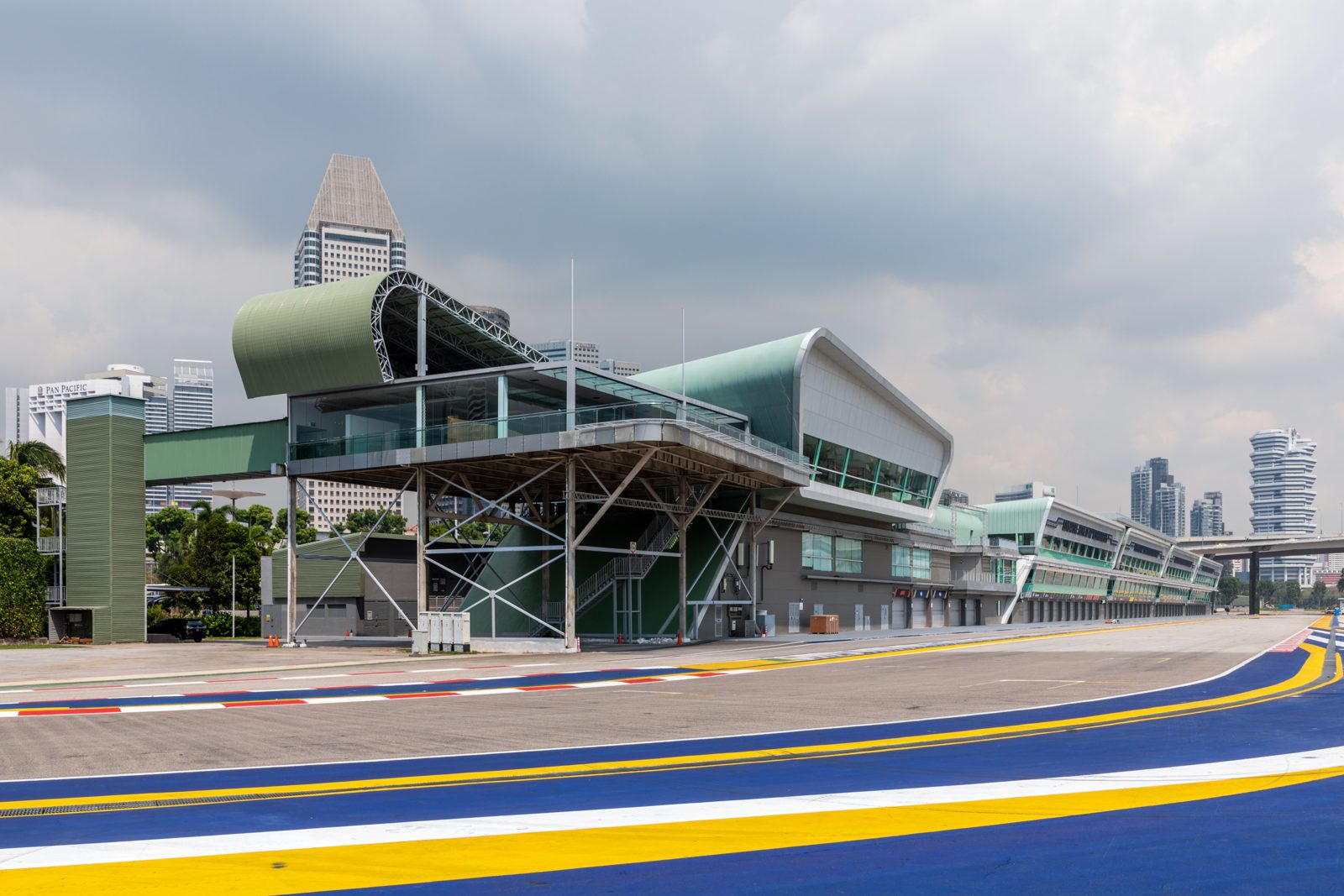 The F1 pit building at the Marina Bay Street Circuit in Singapore