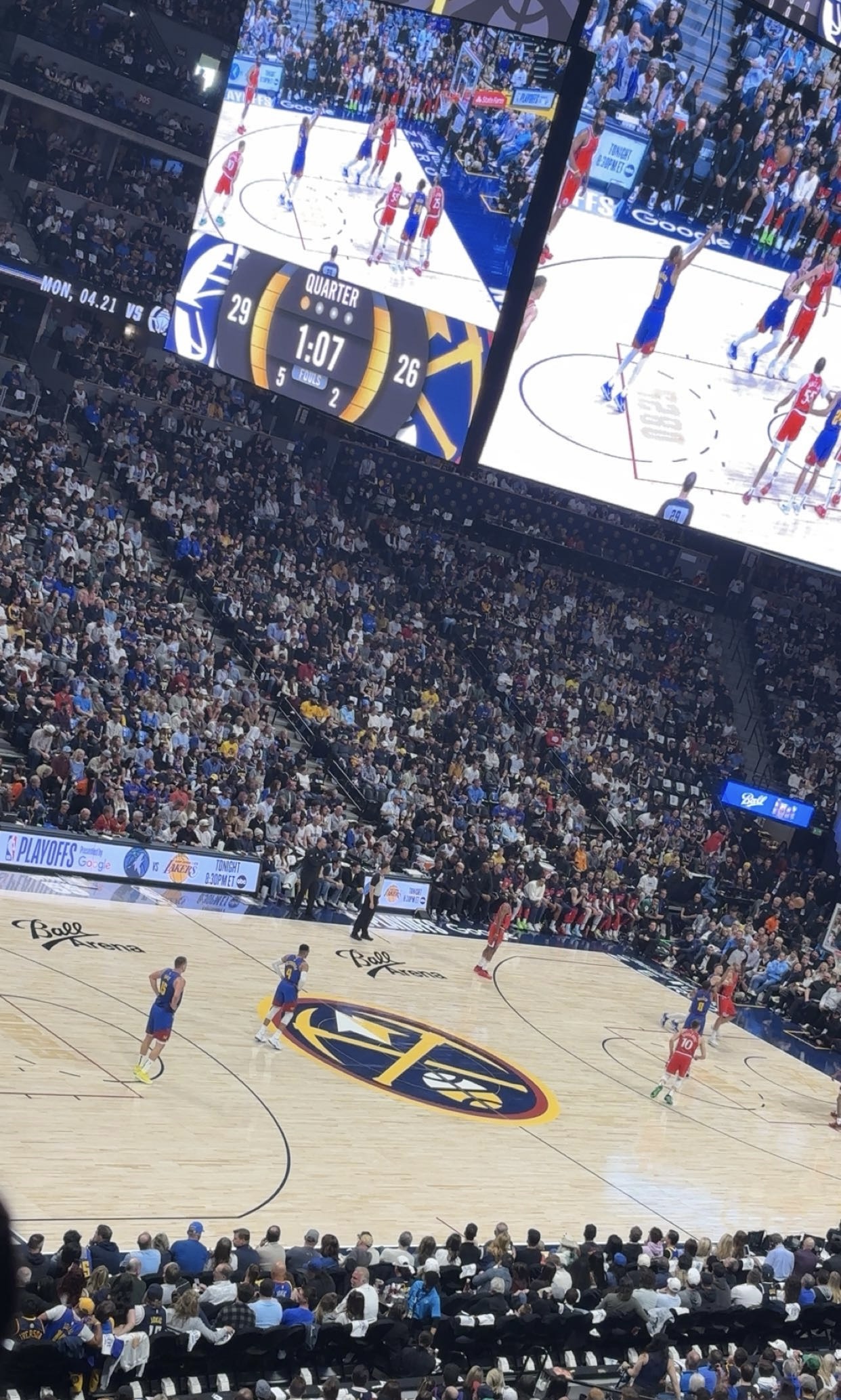 The Clippers visit the Nuggets at Ball Arena in a past playoff game