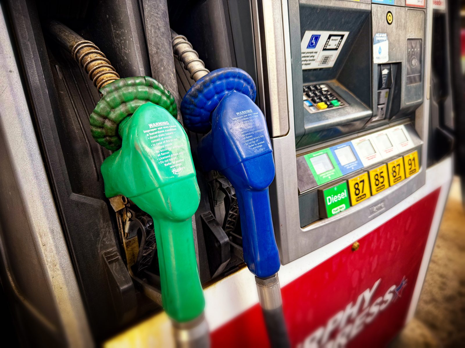 A diesel fuel pump at a gas station