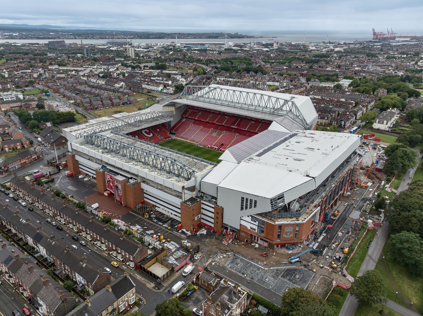 Anfield, the home stadium of Liverpool FC, seen from outside