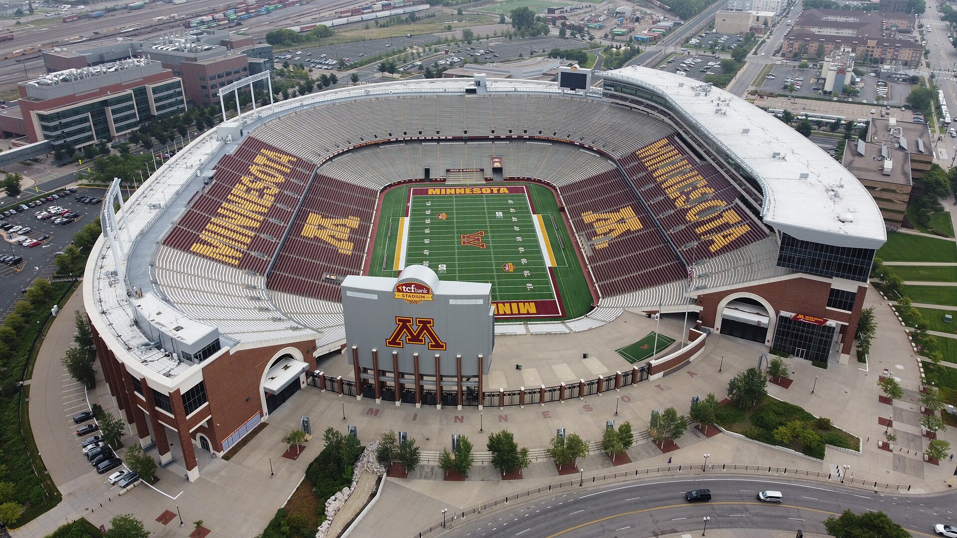 A college football stadium from above