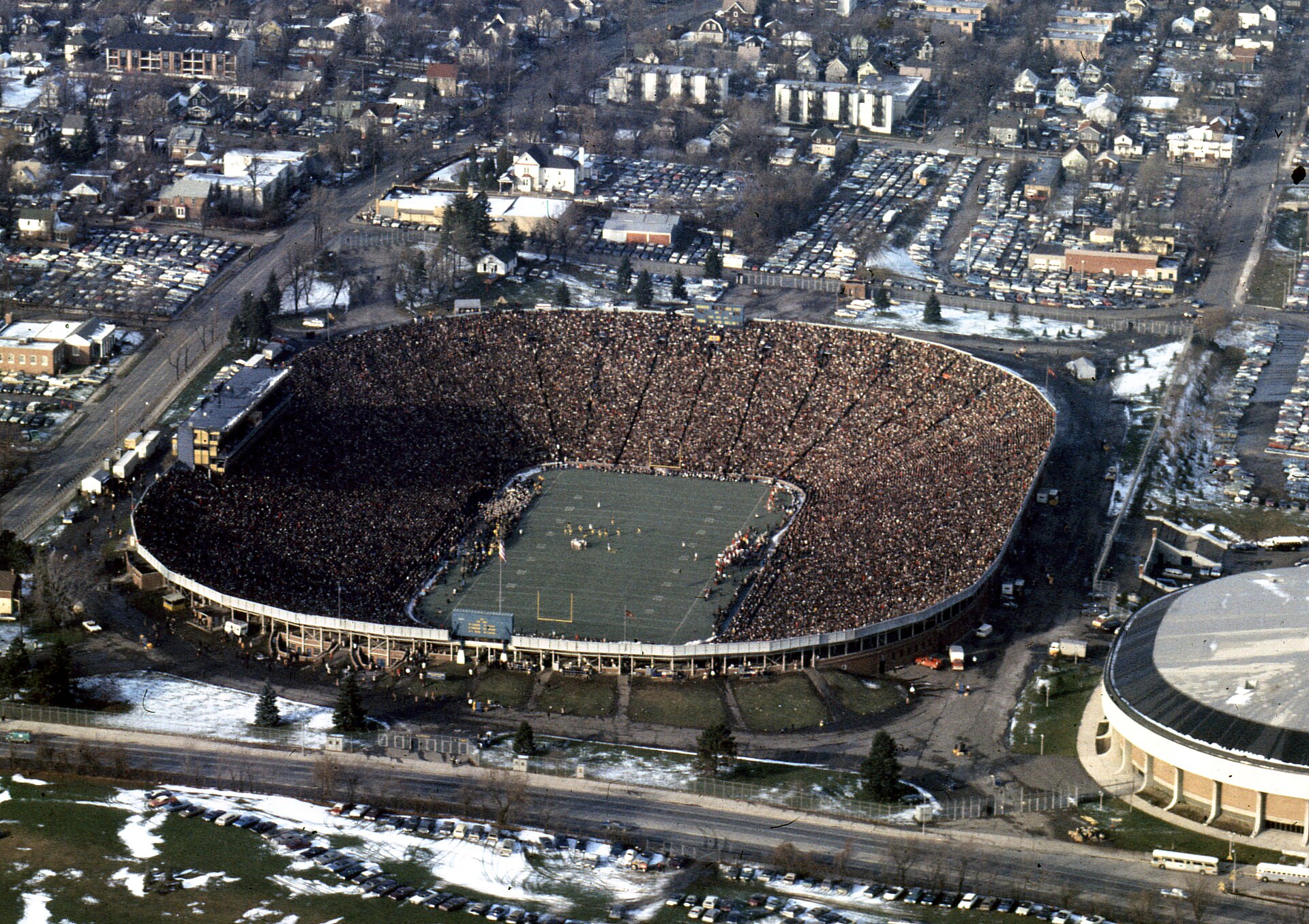 A packed college football stadium