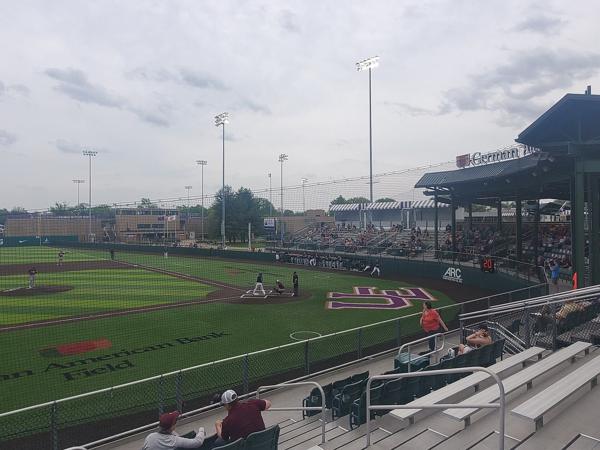 A baseball stadium during a game