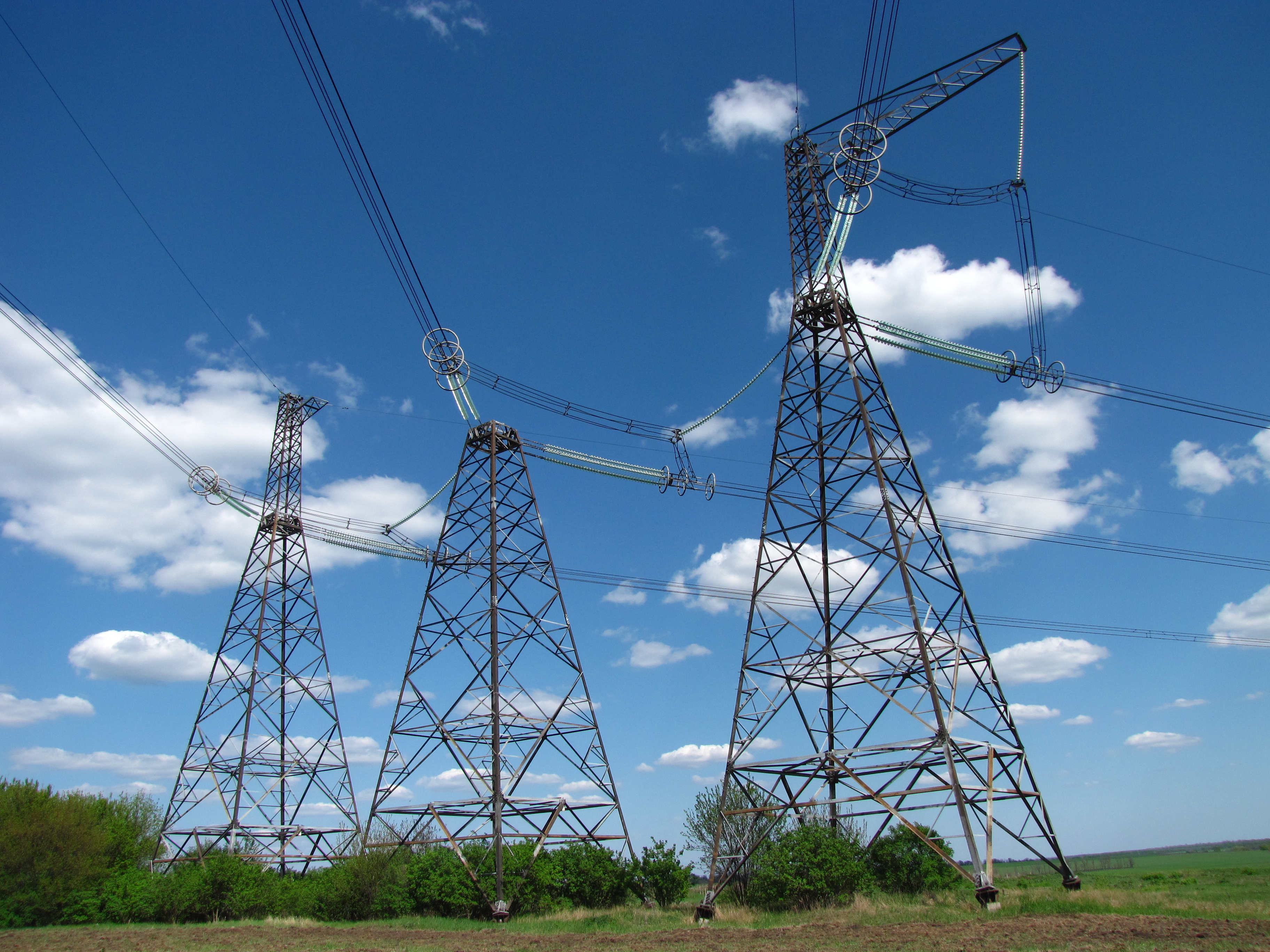 A high-voltage power pylon carrying electricity lines