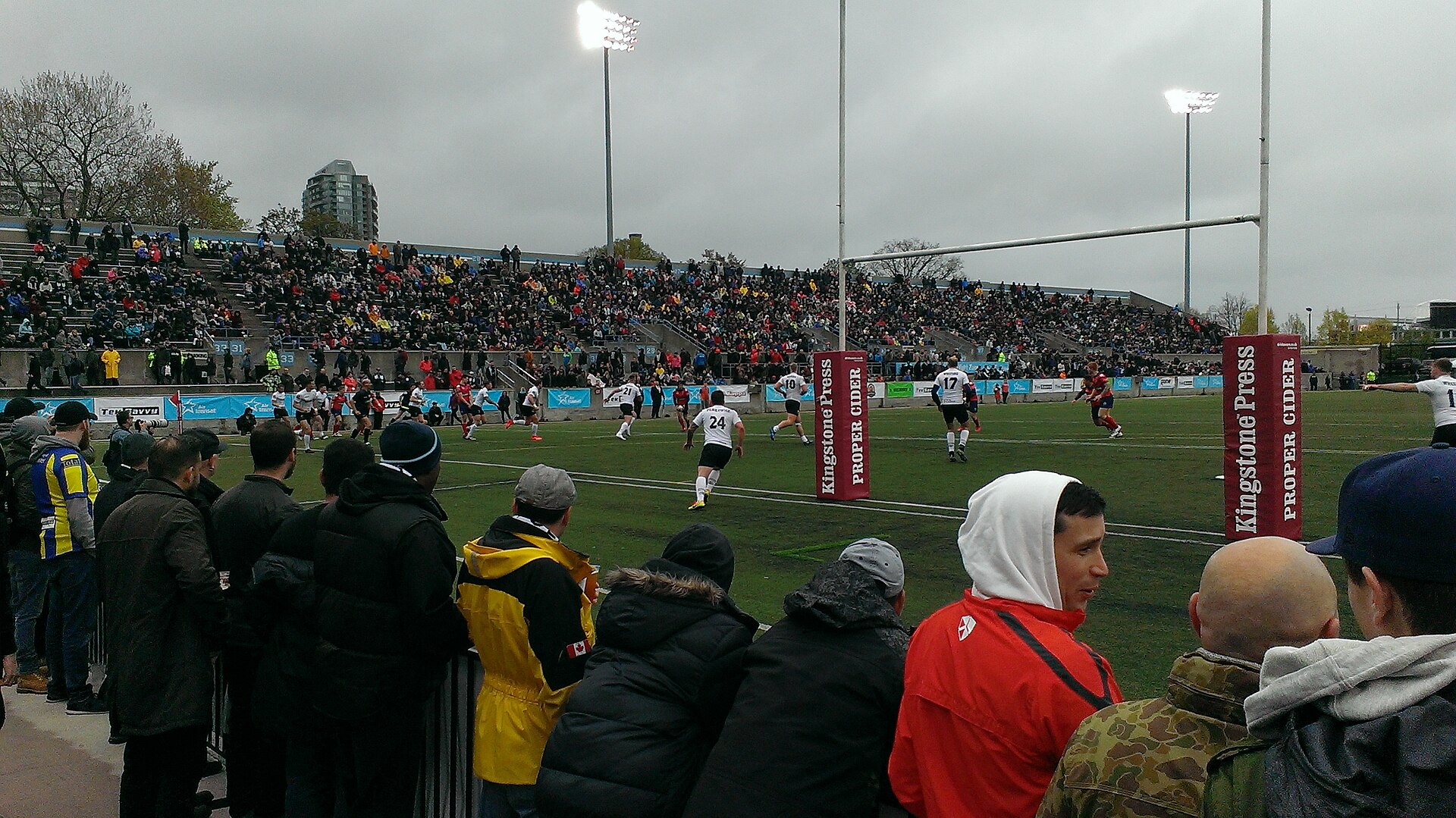 A rugby league match in full flow at Lamport Stadium