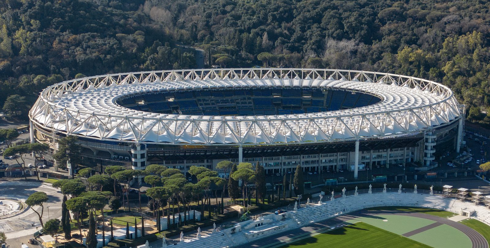 The Stadio Olimpico in Rome, home of AS Roma, seen from outside