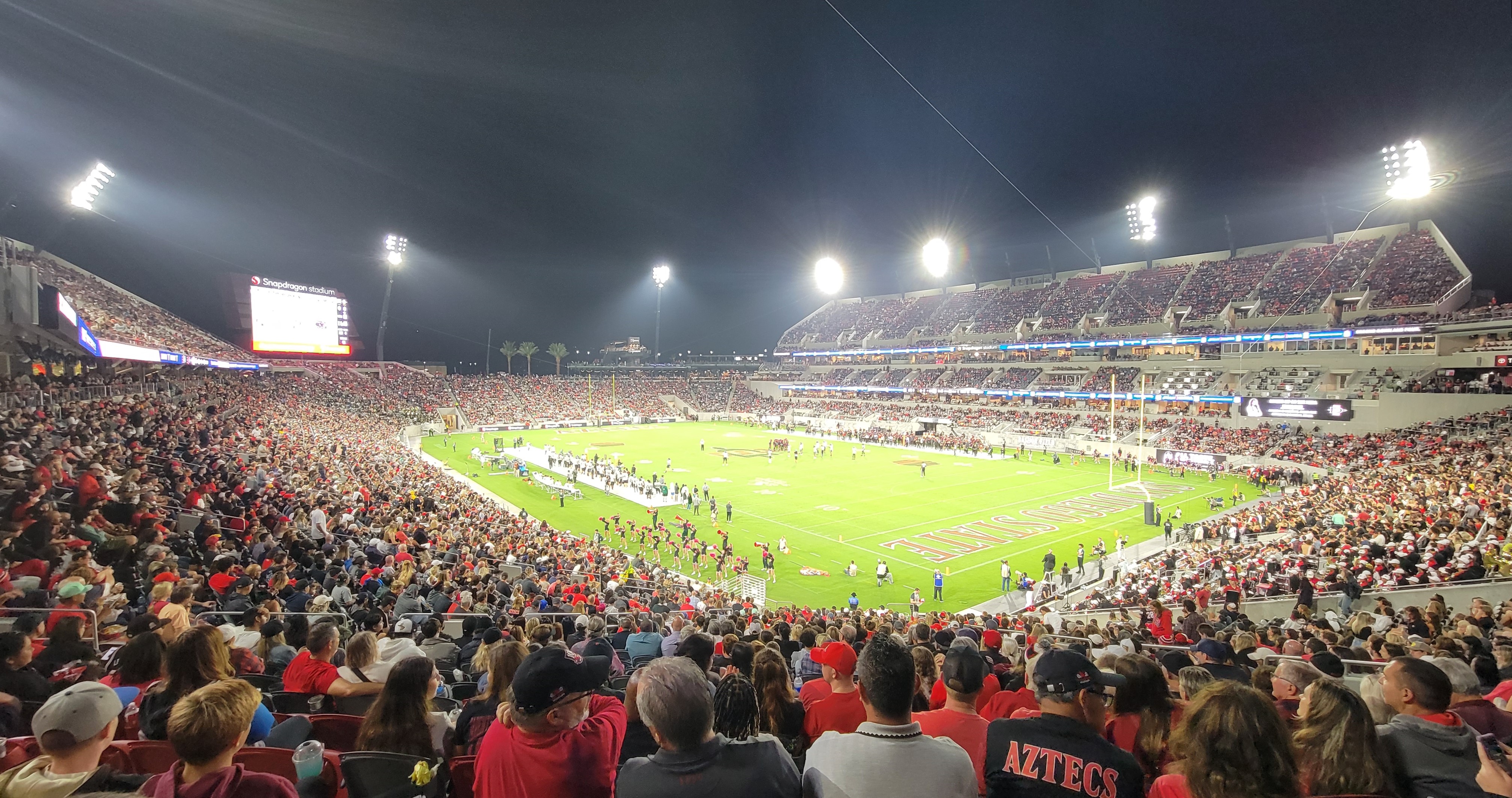 Snapdragon Stadium in San Diego at night