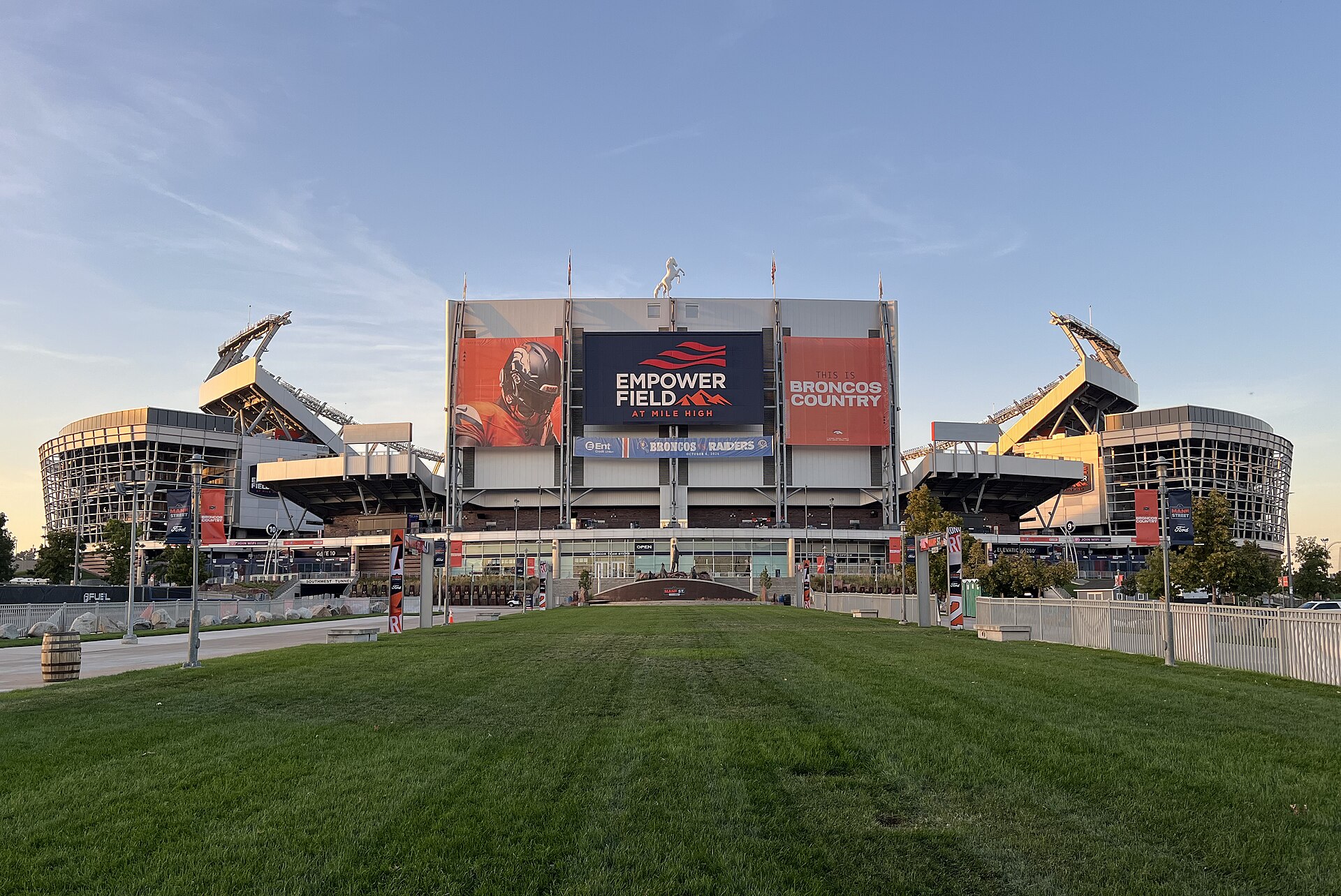 A large American football stadium seen from outside
