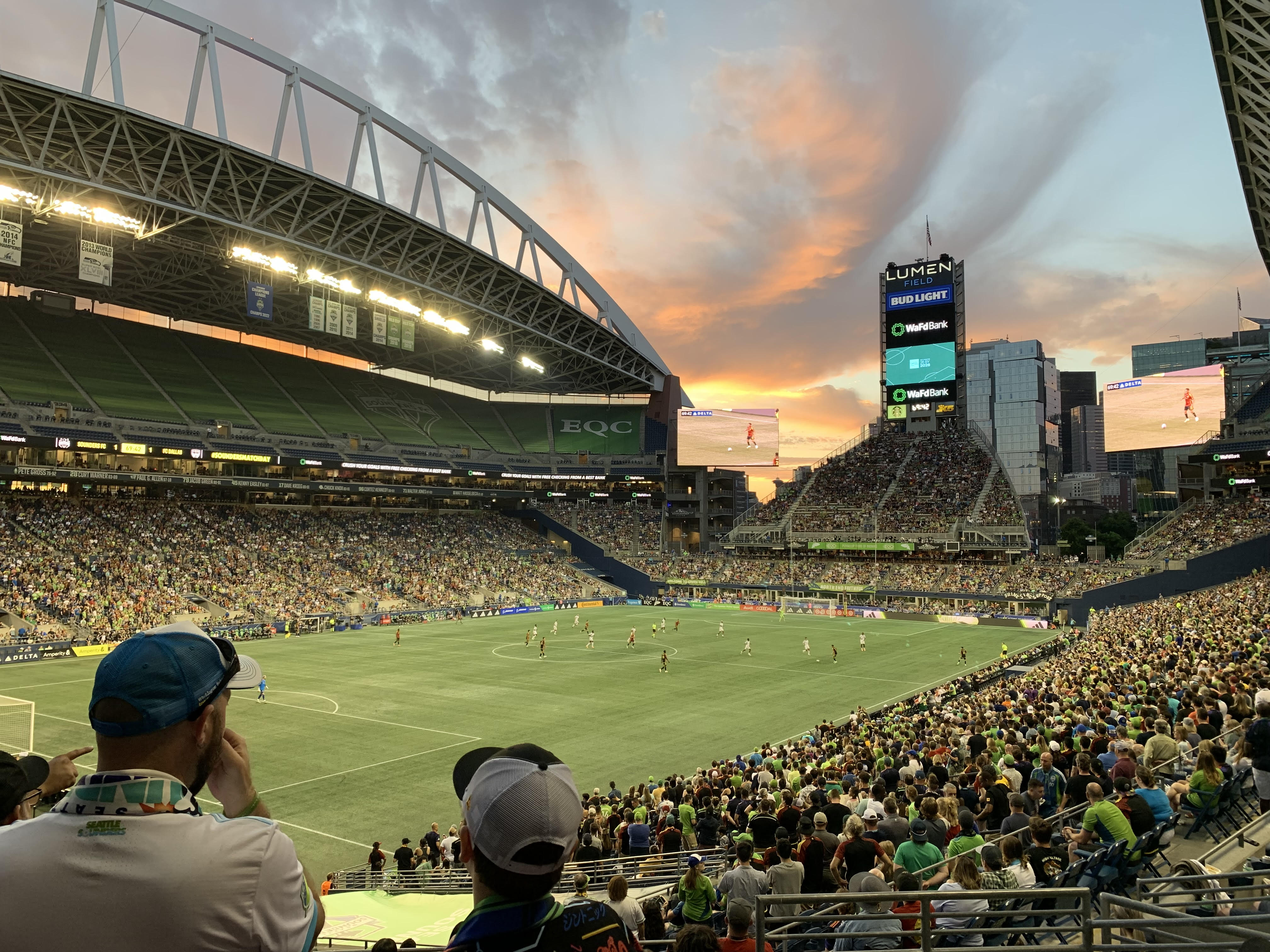 Seattle Sounders and FC Dallas players on the field at Lumen Field