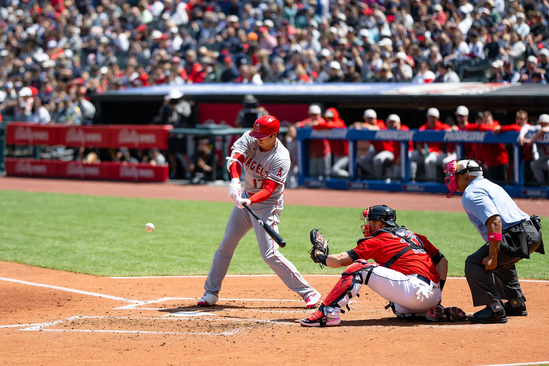Shohei Ohtani in action during a 2023 game against Cleveland