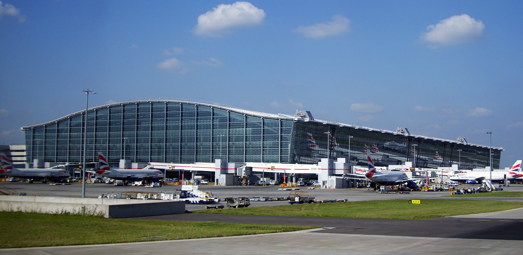 A view of a busy airport terminal building