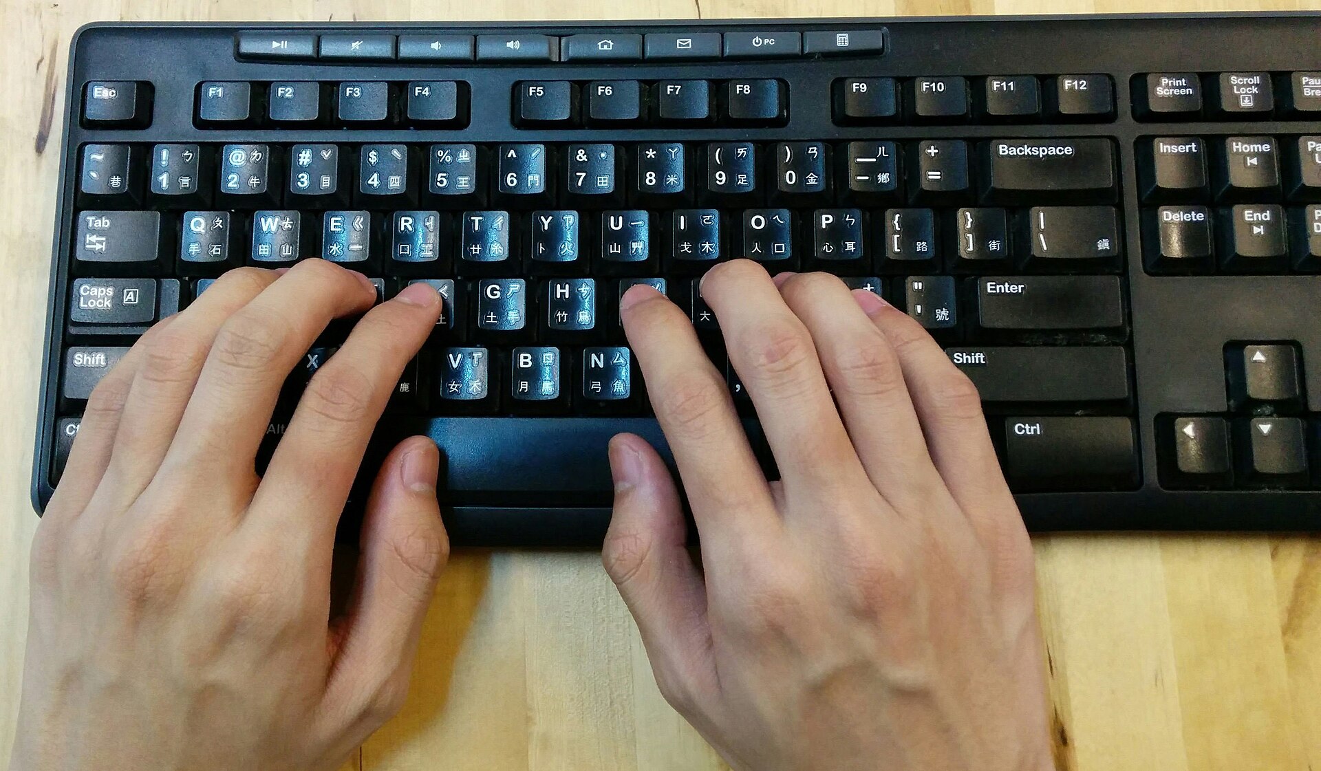 Fingers resting on a computer keyboard