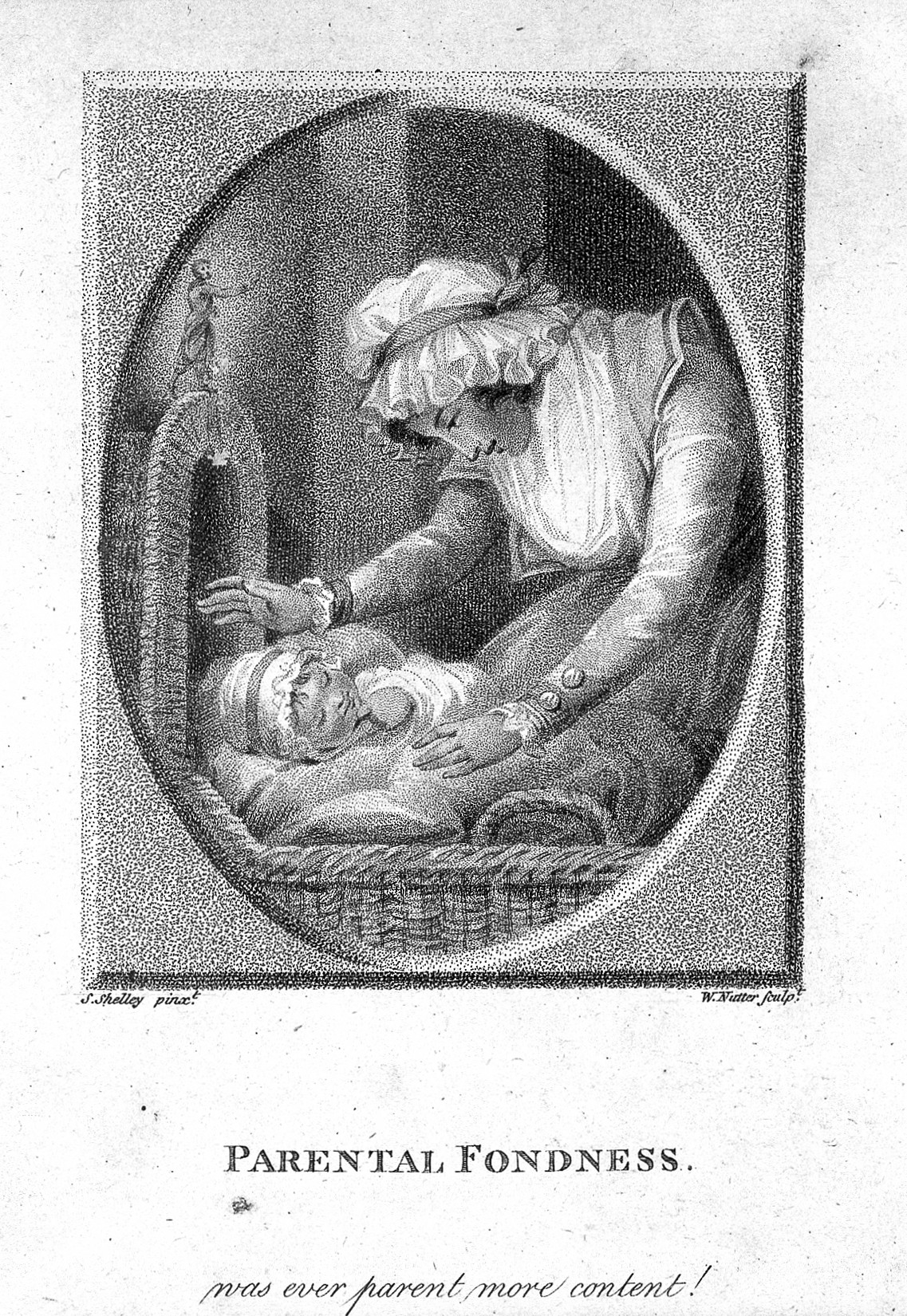 A young mother looks over her baby as it lies sleeping in it Wellcome L0019233