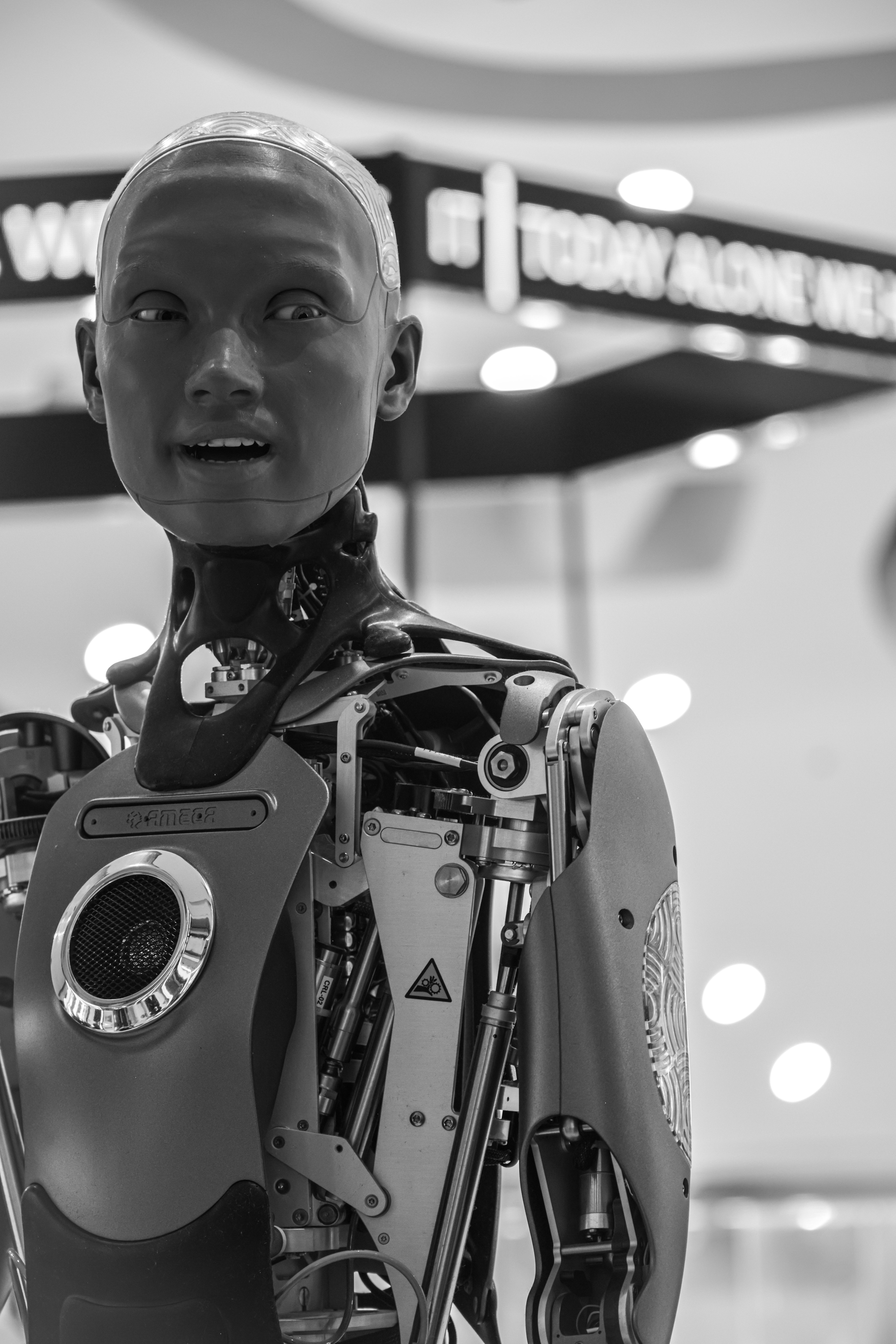 A humanoid robot with visible mechanical parts