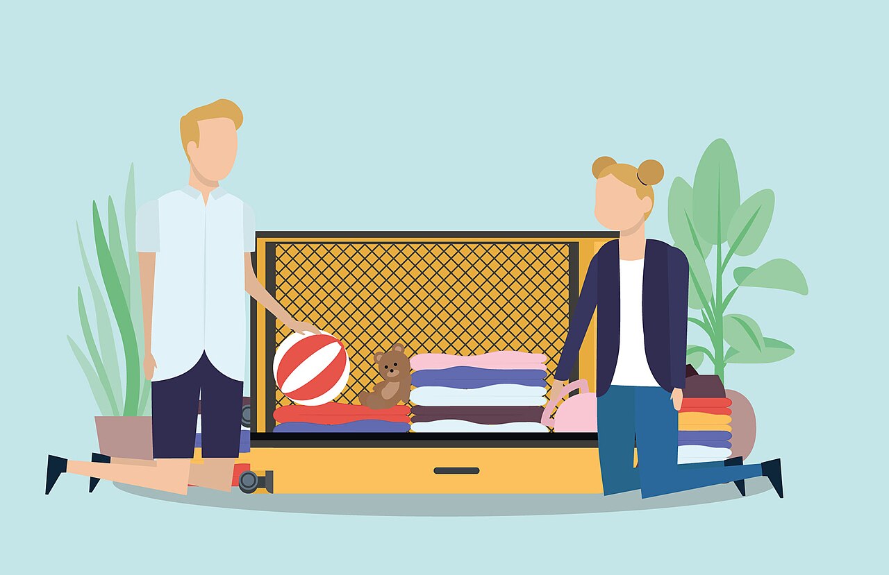 An illustration of a neatly packed suitcase for a holiday