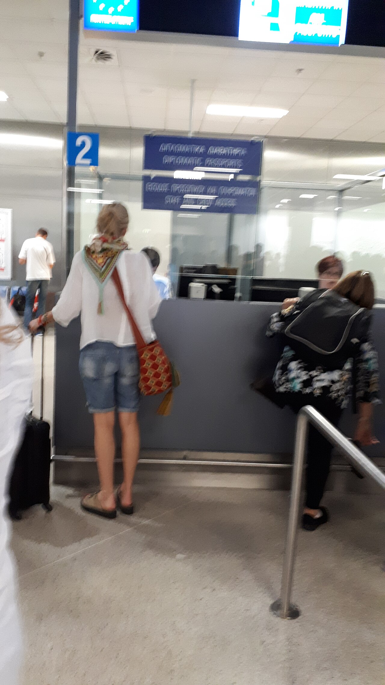 Passport control booths at Athens Airport