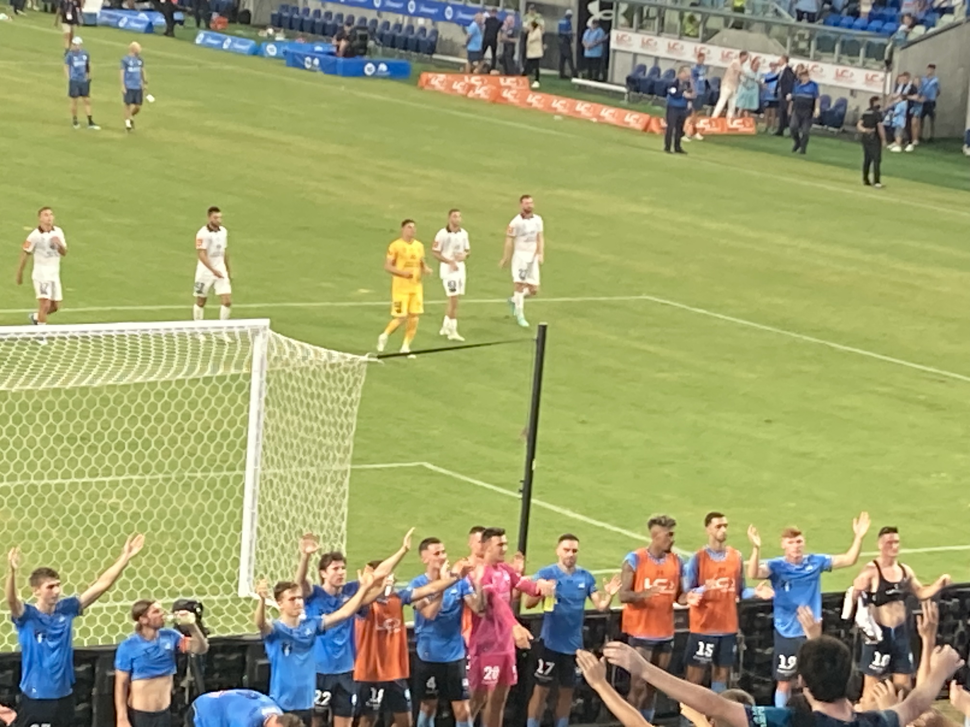Sydney FC players celebrate at Allianz Stadium