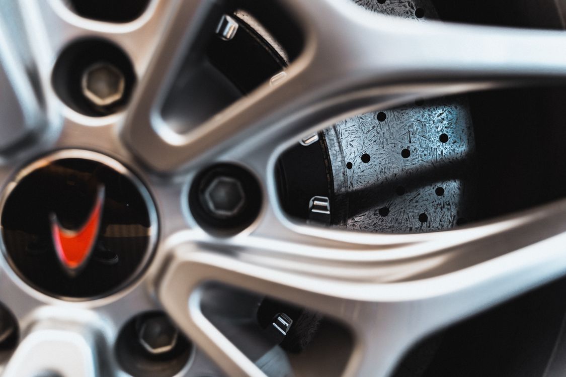 Close-up of a car wheel with brake disc