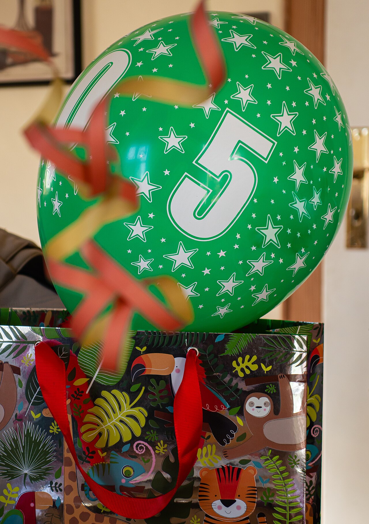 Colorful balloons tied together at a children's birthday party